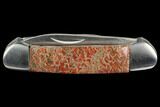Pocketknife With Fossil Dinosaur Bone (Gembone) Inlays - Blade #127556-3